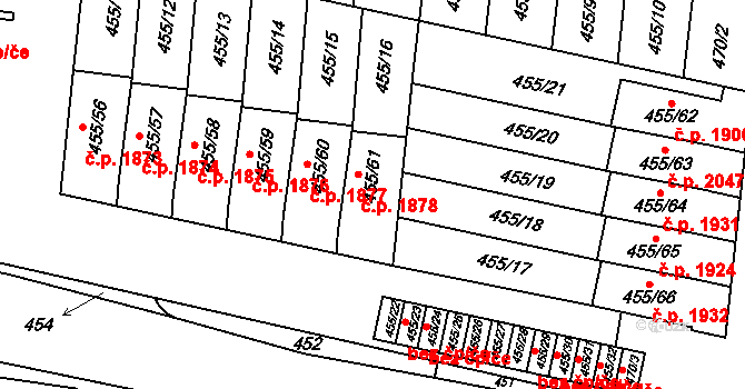 Krč 1878, Praha na parcele st. 455/61 v KÚ Krč, Katastrální mapa
