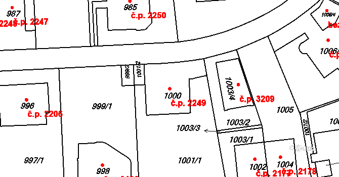 Smíchov 2249, Praha na parcele st. 1000 v KÚ Smíchov, Katastrální mapa