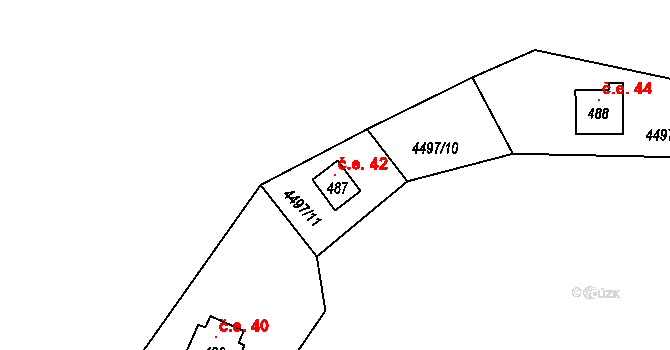 Kunžak 42 na parcele st. 487 v KÚ Kunžak, Katastrální mapa