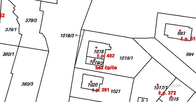 Řepy 402, Praha na parcele st. 1018 v KÚ Řepy, Katastrální mapa