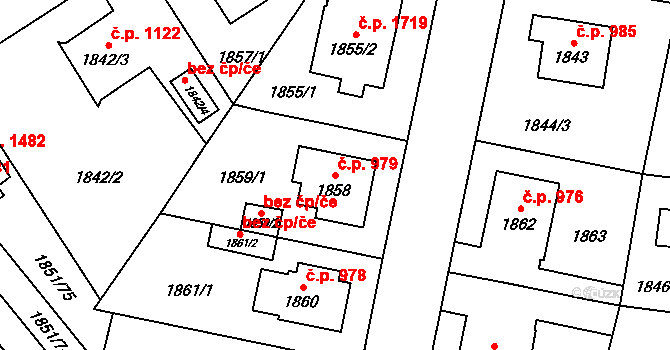 Kobylisy 979, Praha na parcele st. 1858 v KÚ Kobylisy, Katastrální mapa