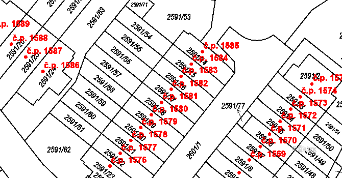 Kobylisy 1582, Praha na parcele st. 2591/17 v KÚ Kobylisy, Katastrální mapa