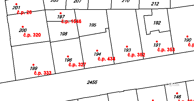 Vršovice 434, Praha na parcele st. 194 v KÚ Vršovice, Katastrální mapa