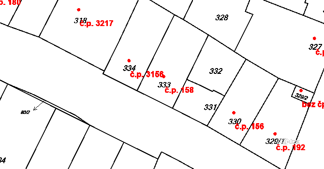 Záběhlice 158, Praha na parcele st. 333 v KÚ Záběhlice, Katastrální mapa