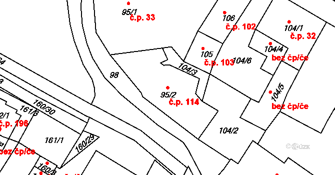 Bílina 114 na parcele st. 95/2 v KÚ Bílina, Katastrální mapa