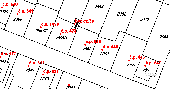 Kuřim 644 na parcele st. 2063 v KÚ Kuřim, Katastrální mapa