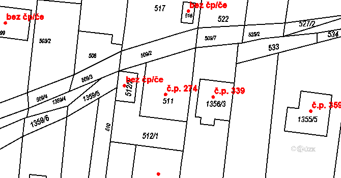 Deblín 274 na parcele st. 511 v KÚ Deblín, Katastrální mapa