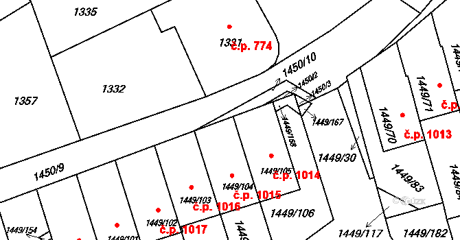 Pečky 1015 na parcele st. 1449/104 v KÚ Pečky, Katastrální mapa