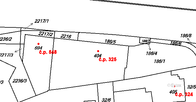 Malenovice 325, Zlín na parcele st. 404 v KÚ Malenovice u Zlína, Katastrální mapa