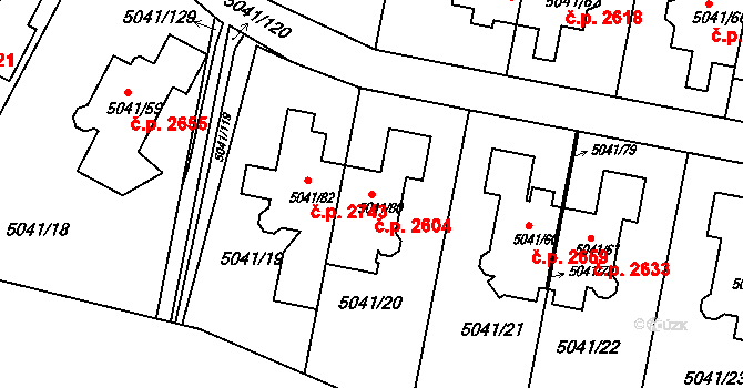 Líšeň 2604, Brno na parcele st. 5041/80 v KÚ Líšeň, Katastrální mapa