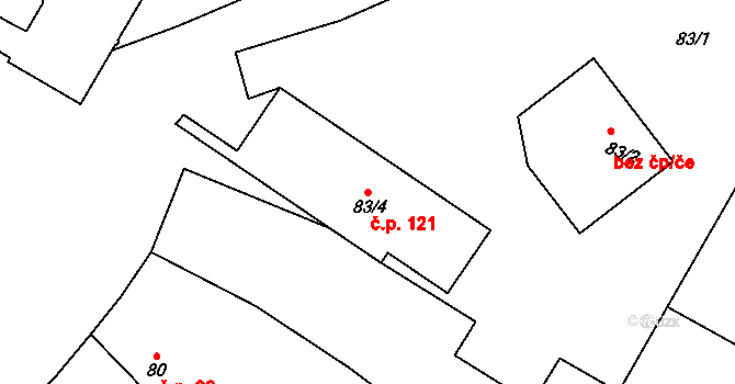 Bitozeves 121 na parcele st. 83/4 v KÚ Bitozeves, Katastrální mapa