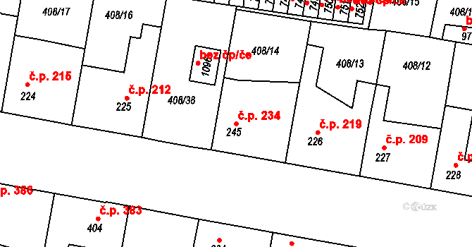 Velký Osek 234 na parcele st. 245 v KÚ Velký Osek, Katastrální mapa