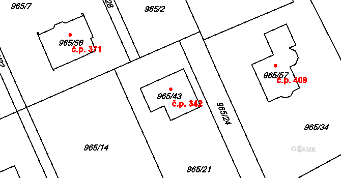 Kunčičky u Bašky 342, Baška na parcele st. 965/43 v KÚ Kunčičky u Bašky, Katastrální mapa