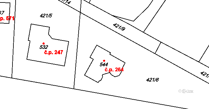 Černý Vůl 264, Statenice na parcele st. 544 v KÚ Statenice, Katastrální mapa