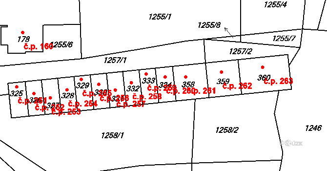 Borotín 260 na parcele st. 334 v KÚ Borotín u Tábora, Katastrální mapa