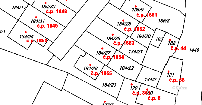 Řepy 1654, Praha na parcele st. 184/27 v KÚ Řepy, Katastrální mapa