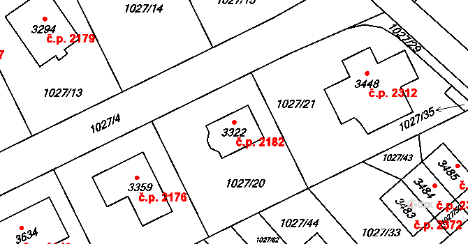 Říčany 2182 na parcele st. 3322 v KÚ Říčany u Prahy, Katastrální mapa