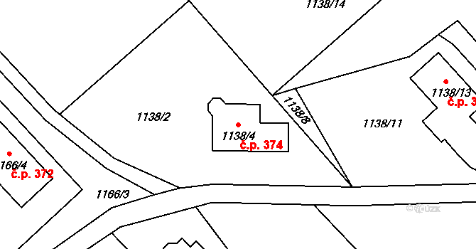 Olomučany 374 na parcele st. 1138/4 v KÚ Olomučany, Katastrální mapa