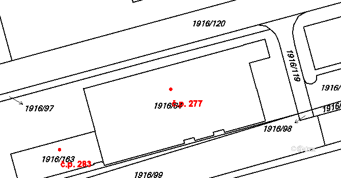 Dubí 277, Kladno na parcele st. 1916/64 v KÚ Dubí u Kladna, Katastrální mapa