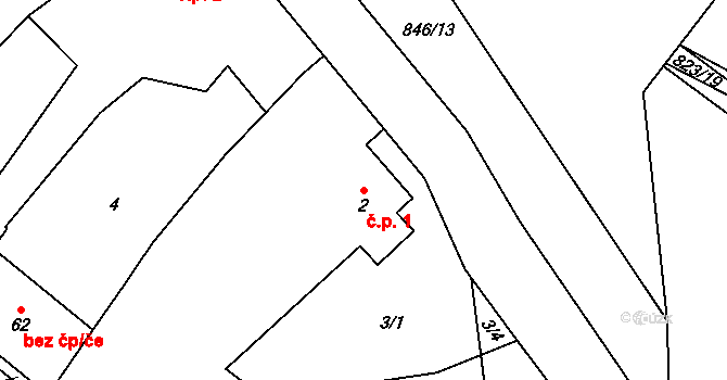 Lhotice 1 na parcele st. 2 v KÚ Lhotice u Jemnice, Katastrální mapa