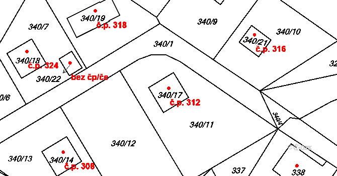 Děčín VII-Chrochvice 312, Děčín na parcele st. 340/17 v KÚ Chrochvice, Katastrální mapa