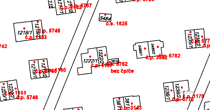Zlín 5762 na parcele st. 1222/2 v KÚ Zlín, Katastrální mapa