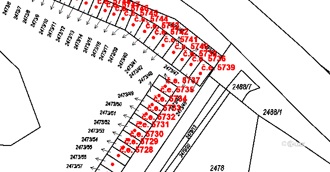 Kadaň 5737 na parcele st. 2473/47 v KÚ Kadaň, Katastrální mapa