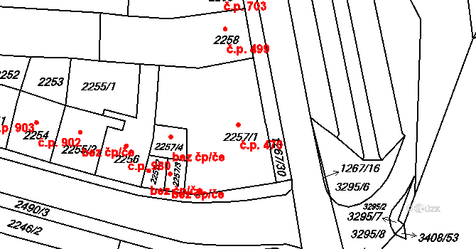 Předměstí 470, Litoměřice na parcele st. 2257/1 v KÚ Litoměřice, Katastrální mapa