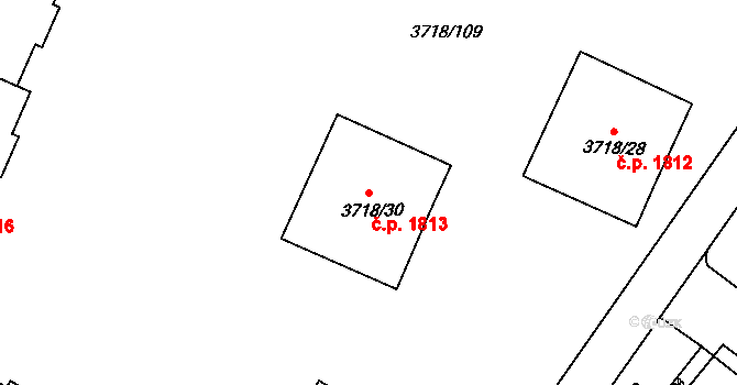 Předměstí 1813, Litoměřice na parcele st. 3718/30 v KÚ Litoměřice, Katastrální mapa