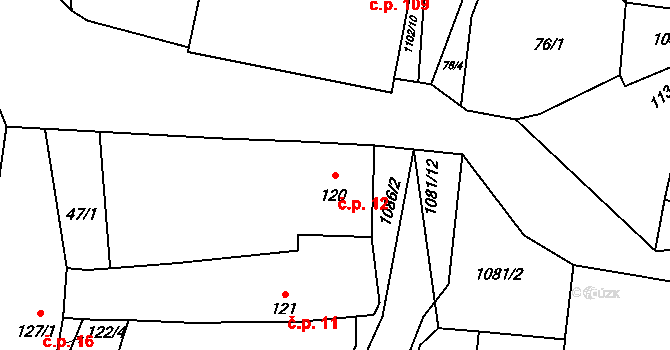 Prčice 12, Sedlec-Prčice na parcele st. 120 v KÚ Prčice, Katastrální mapa