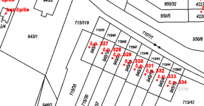 Výškovice 328, Ostrava na parcele st. 945/10 v KÚ Výškovice u Ostravy, Katastrální mapa