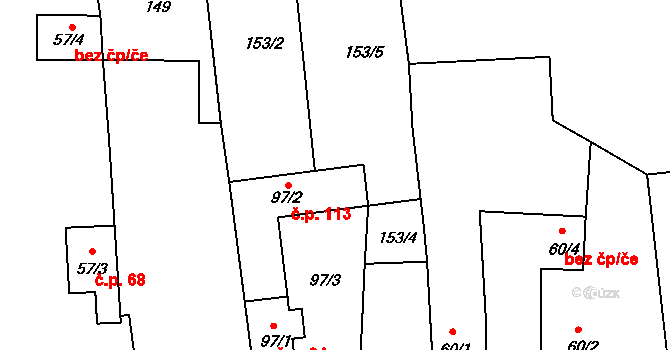 Smetanova Lhota 113 na parcele st. 97/2 v KÚ Smetanova Lhota, Katastrální mapa