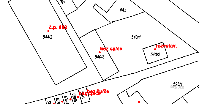 Vítkov 43808042 na parcele st. 540/3 v KÚ Vítkov, Katastrální mapa