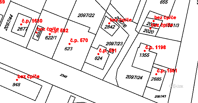 Kateřinky 581, Opava na parcele st. 624 v KÚ Kateřinky u Opavy, Katastrální mapa