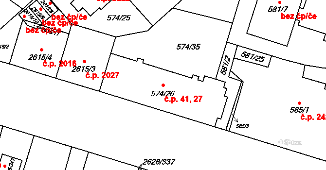 Předměstí 27,41, Opava na parcele st. 574/26 v KÚ Opava-Předměstí, Katastrální mapa