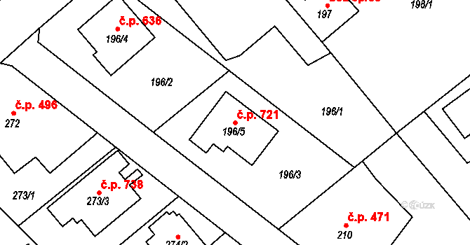 Štěpánkovice 721 na parcele st. 196/5 v KÚ Štěpánkovice, Katastrální mapa