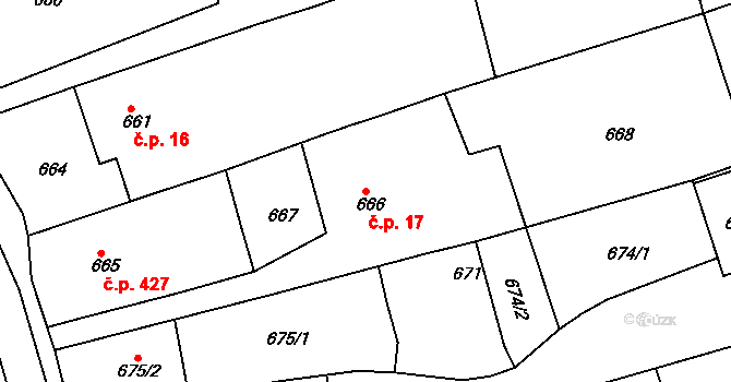 Vlčnov 17 na parcele st. 666 v KÚ Vlčnov, Katastrální mapa