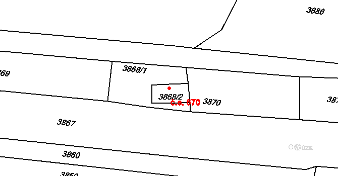 Hustopeče 670 na parcele st. 3868/2 v KÚ Hustopeče u Brna, Katastrální mapa
