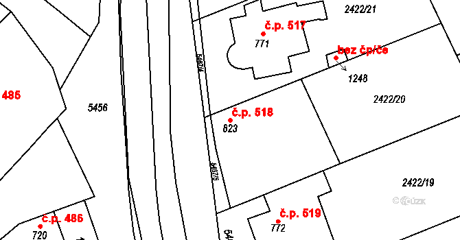 Polešovice 518 na parcele st. 823 v KÚ Polešovice, Katastrální mapa