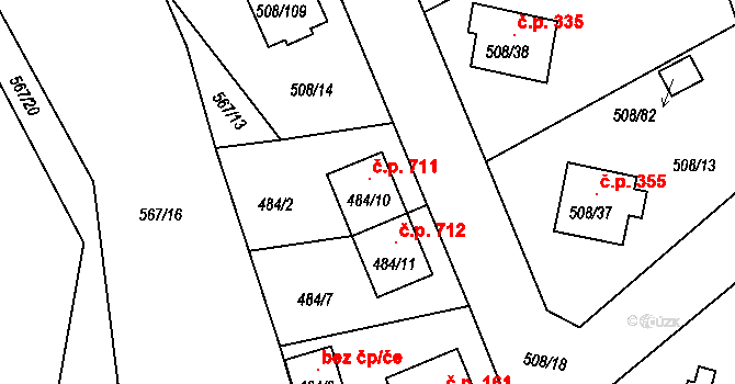 Štěnovice 711 na parcele st. 484/10 v KÚ Štěnovice, Katastrální mapa