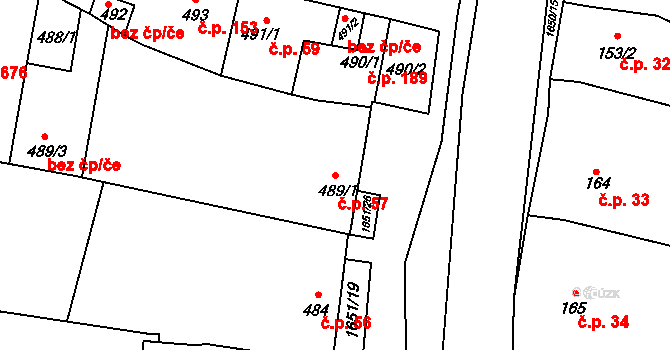 Drnovice 57 na parcele st. 489/1 v KÚ Drnovice u Vyškova, Katastrální mapa