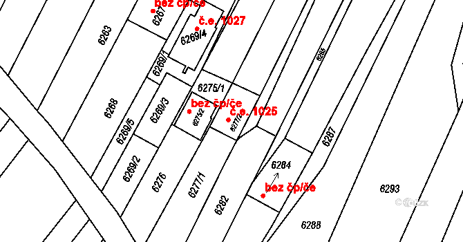Mutěnice 1025 na parcele st. 6277/2 v KÚ Mutěnice, Katastrální mapa