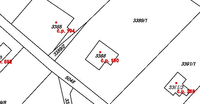 Choceňské Předměstí 160, Vysoké Mýto na parcele st. 3388 v KÚ Vysoké Mýto, Katastrální mapa