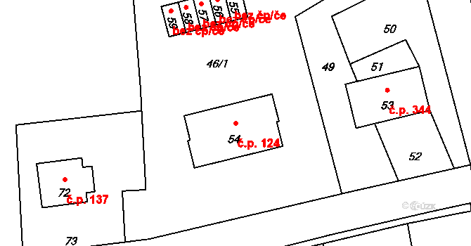Nový Malín 124 na parcele st. 54 v KÚ Nový Malín, Katastrální mapa