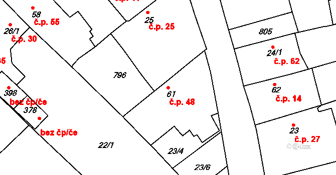 Mlékojedy 48, Neratovice na parcele st. 61 v KÚ Mlékojedy u Neratovic, Katastrální mapa