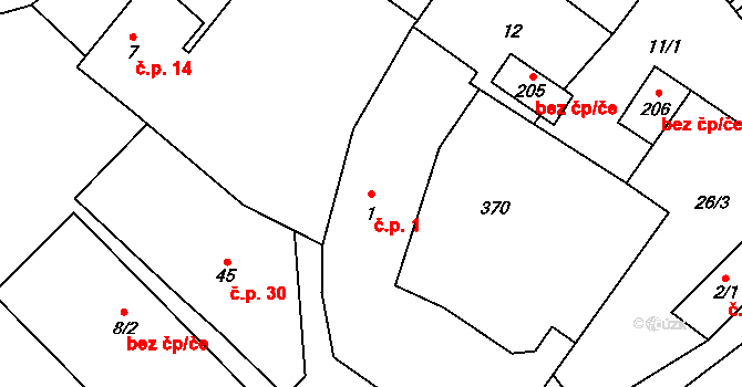 Noutonice 1, Lichoceves na parcele st. 1 v KÚ Noutonice, Katastrální mapa