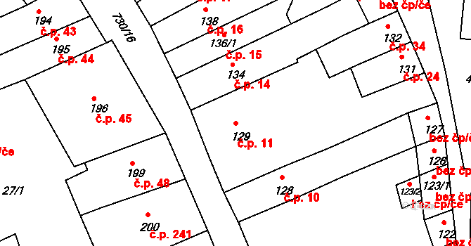 Broumov 11 na parcele st. 129 v KÚ Broumov, Katastrální mapa