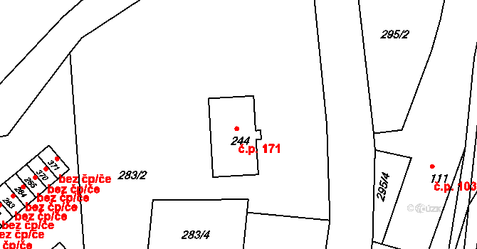 Oskava 171 na parcele st. 244 v KÚ Oskava, Katastrální mapa