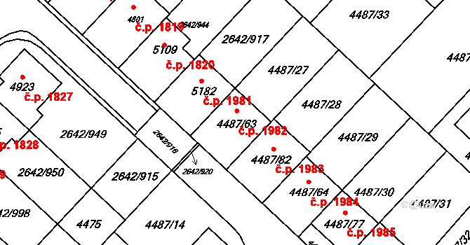 Kuřim 1982 na parcele st. 4487/63 v KÚ Kuřim, Katastrální mapa