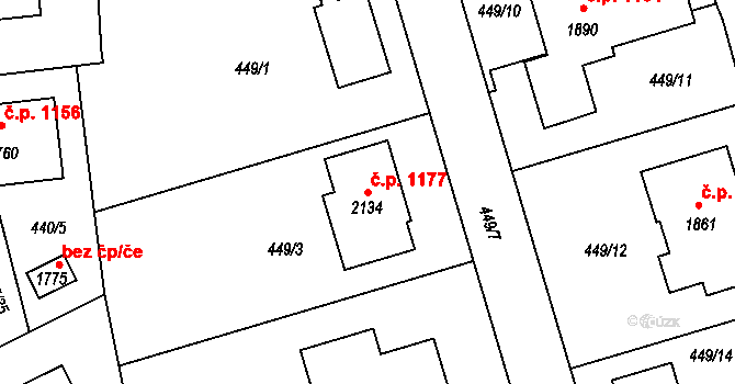 Hluboká nad Vltavou 1177 na parcele st. 2134 v KÚ Hluboká nad Vltavou, Katastrální mapa